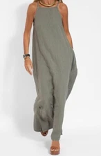 Womens Sleeveless Maxi Dress Spaghetti Strap Side Slit Beach Sun Dress - Small