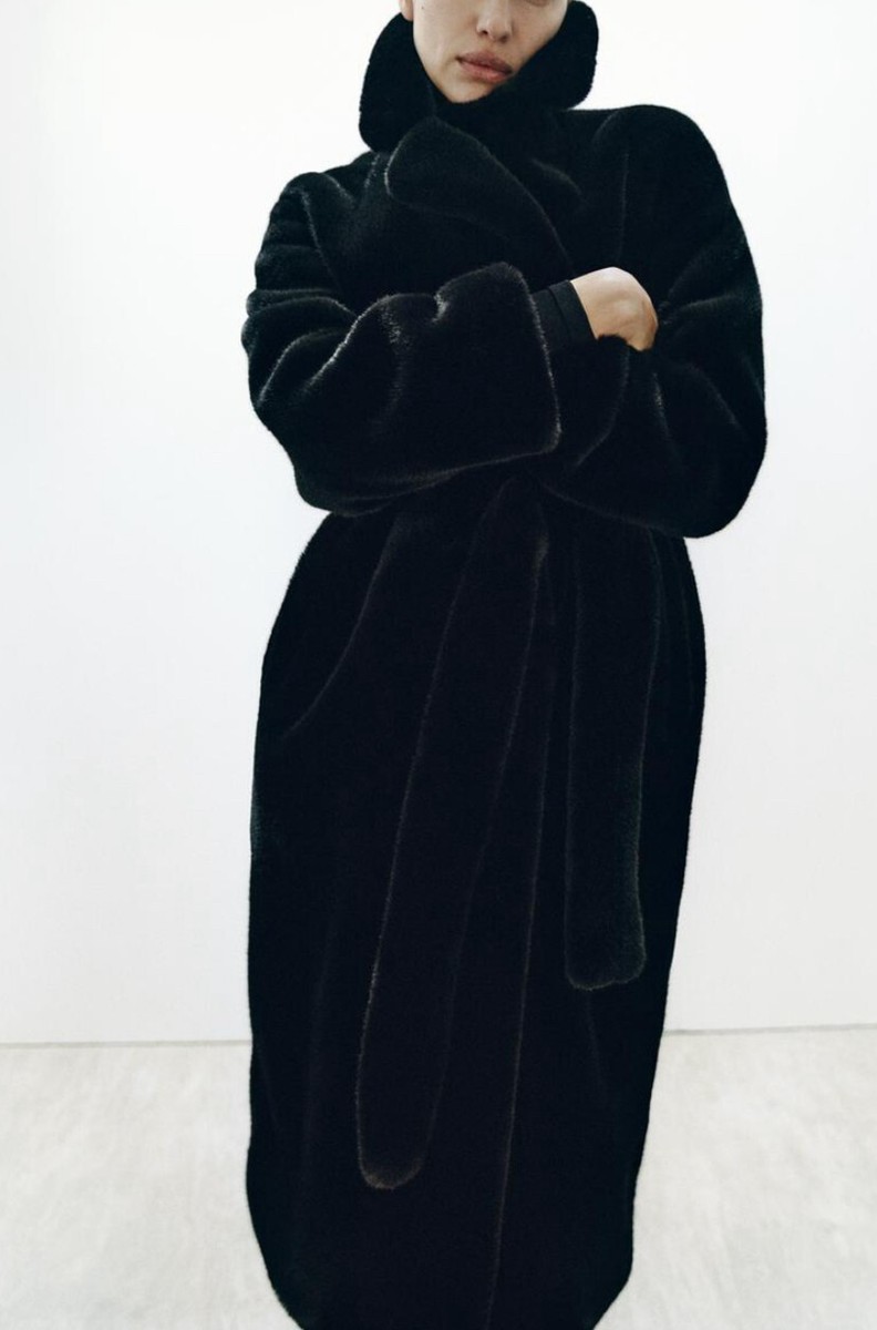 ZARA ZW COLLECTION LONG FAUX FUR COAT BLACK NEW FW24/25 ZARA ZW COLLECTION LONG FAUX FUR COAT BLACK NEW FW24/25