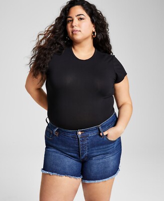 And Now This Trendy Women's Size 14 Plus Frayed Hem High Rise Denim Shorts 