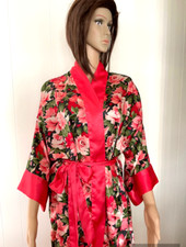 Victoria's Secret Robe Lingerie Sleepwear Rose Floral Red Satin Silky One s NWOT