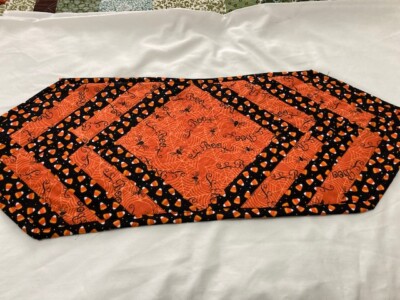  HALLOWEEN ''BOO'' Quilted Table Runner 13inchesx36 inches ORANGE/BLACK/Variation 