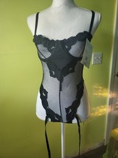 Black Mesh Teddy with Garter Straps and Underwire Cups Size Large
