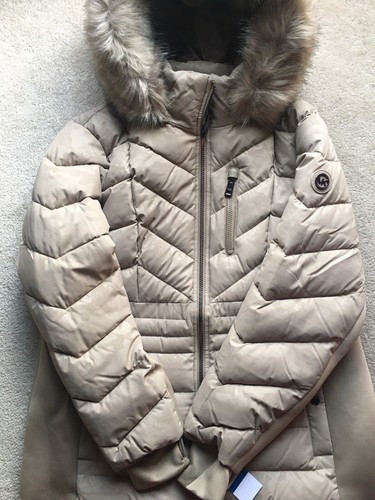 Faux Fur Jacket Coat L Taupe 