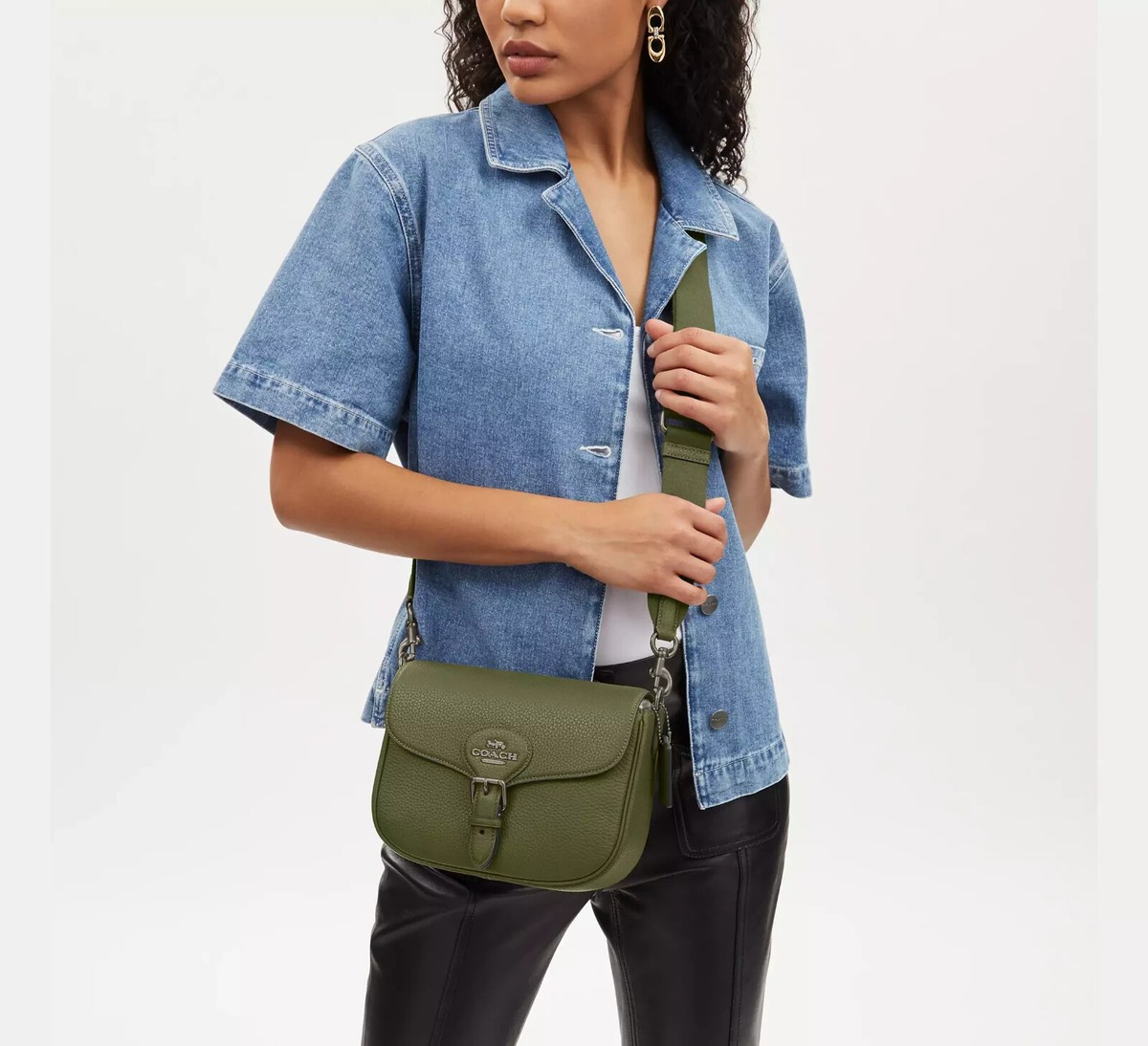 NWT Coach CP107 Amelia Saddle Bag Military Green Soft Pebble
