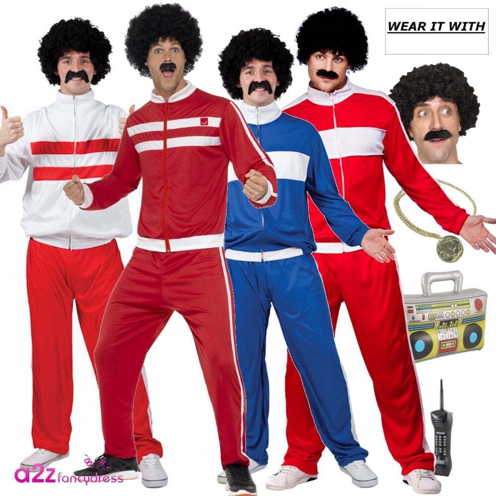 Adult 80's Scouser Tracksuit Shell Suit Funny Athelete 118 118 Retro Fancy  Dress