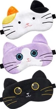 3 Pack Cute Cat Soft Velvet Plush Sleep Mask Eye Cover Kids Girls Women