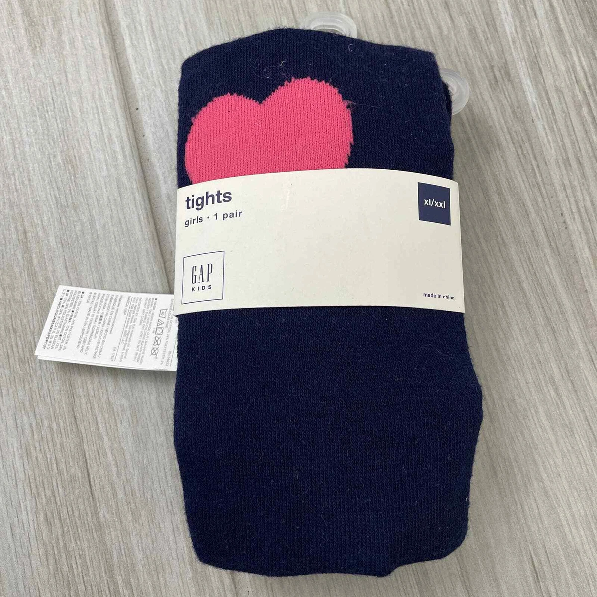 Gap Kids Girl s Navy Blue Pink Heart Cotton Blend Tights Size XL XXL