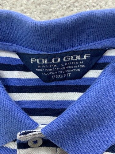 Polo Golf Ralph Lauren Polo L Azul Blanco Negro Rayas Pima Algodón Ajuste Profesional - Imagen 8 de 12