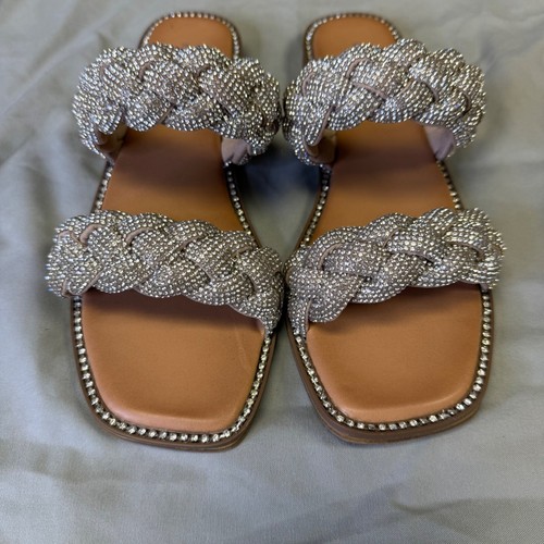 Madden Girl Rhinestone Braided Strap Slide Sandals Silver Women Size 8.5 - Picture 9 of 24