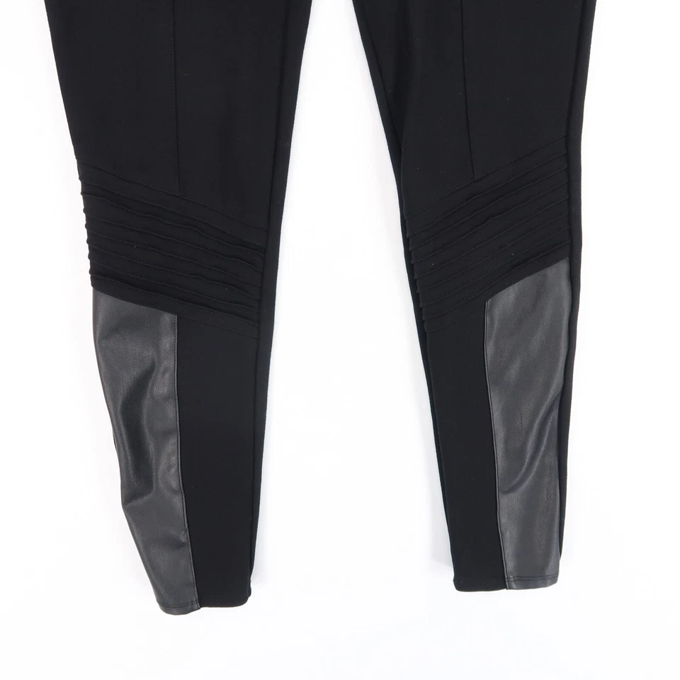 Leggings cortos de moto al tobillo Lysse para mujer pequeños negros elásticos paneles de cuero sintético Foto 3 de 4