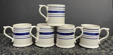 Ralph Lauren *FARMSTEAD TICKING Blue 5 MUGS Coffee Tea Cups Ironstone ENGLAND