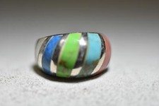 Turquoise ring MOP dome bubble band sterling silver women girls