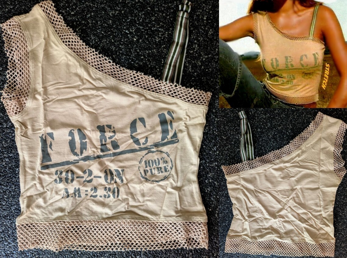 ALTRA Maglia sexy Miss donna ragazza rete top asym Army Force beige 32 34 36 38 40 42