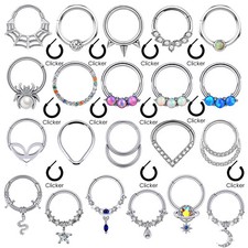 16G Septum Clicker Segment Hinged Nose Ring Lip Ear Cartilage Daith 8MM/10MM-ONE