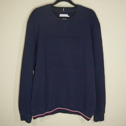 Les Deux Herren Pullover Pulli dunkelblau geprägtes Logo Langarm Rundhals XL