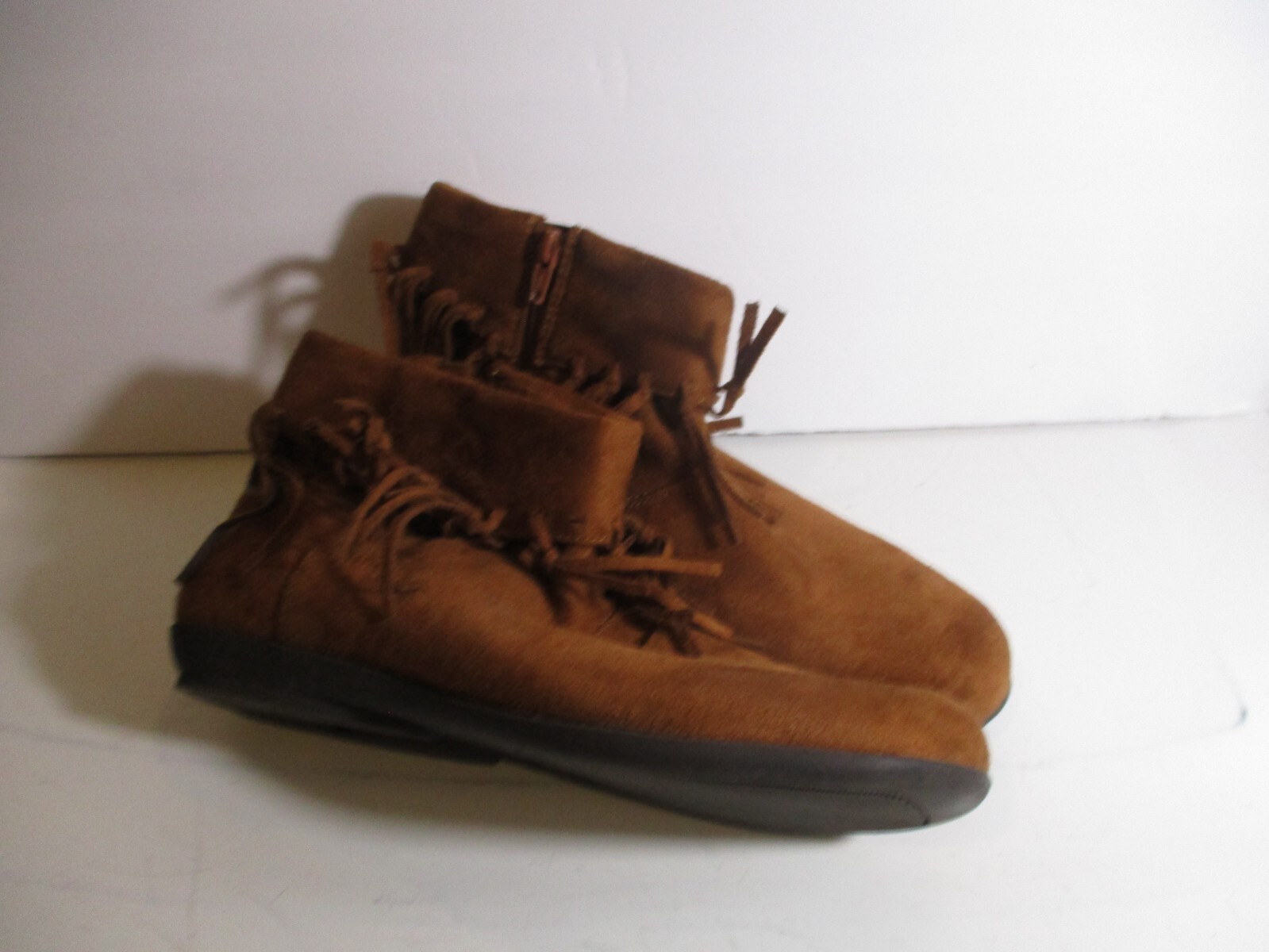 Comfortview Lynette Faux Suede Brown Ankle Moccasin Fringe Boots Sz 9