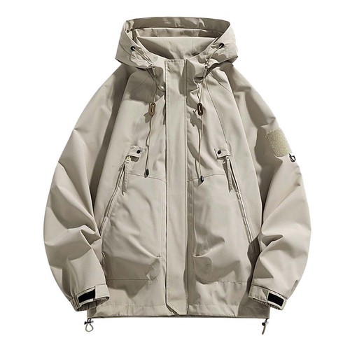 Men Hooded Outdoor Jacket Long Sleeve Pocket Solid Color Coat Unisex Windbreaker - Picture 3 of 34