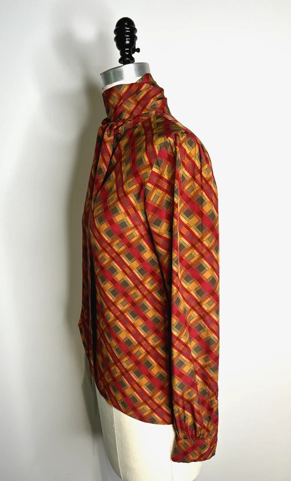 Blusa Yves Saint Laurent Rive Gauche Tejida Seda Cuadros Talla 36, Verdadera De Colección Foto 3 de 4