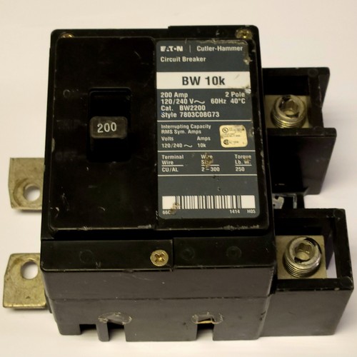 EATON CUTLER HAMMER BW2200 2 Pole 200 AMP Type BW 10k Main Circuit