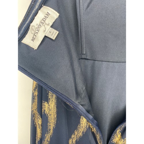 BETSY & ADAM WOMEN'S STRAPLESS NAVY BLUE AND GOLD CHIFFON EVENING GOWN SZ 4 - Picture 6 of 6