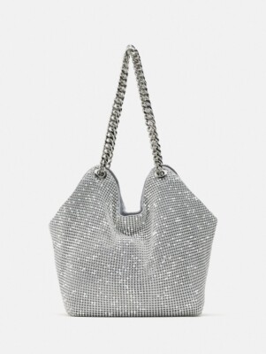 ● angelie ● TOAST BAG MINI / SILVER ZARA NEW WOMAN SS23 SILVER MINI TOTE BAG WITH RHINESTONES