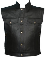 Motorcycle Mens Leather Biker Club Black Riding Leather Vest Concealed Carry USA