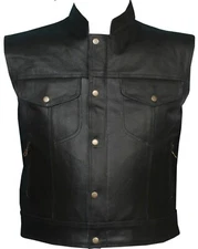 Motorcycle Mens Leather Biker Club Black Riding Leather Vest Concealed Carry USA