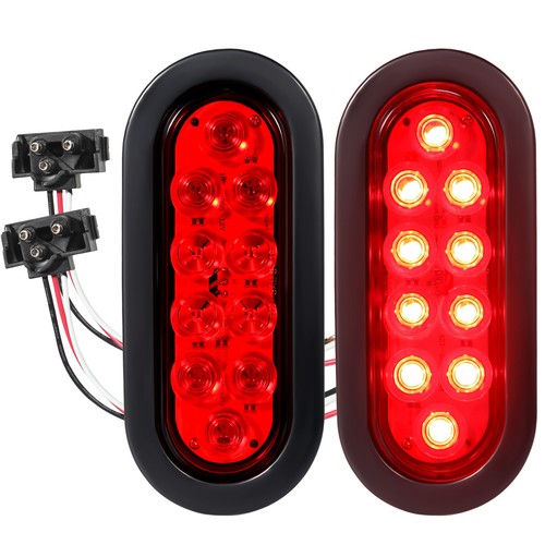 2 Red 6" Oval Trailer Lights 10 LED Stop Turn Tail Truck Sealed Grommet Plug DOT - Bild 1 von 51