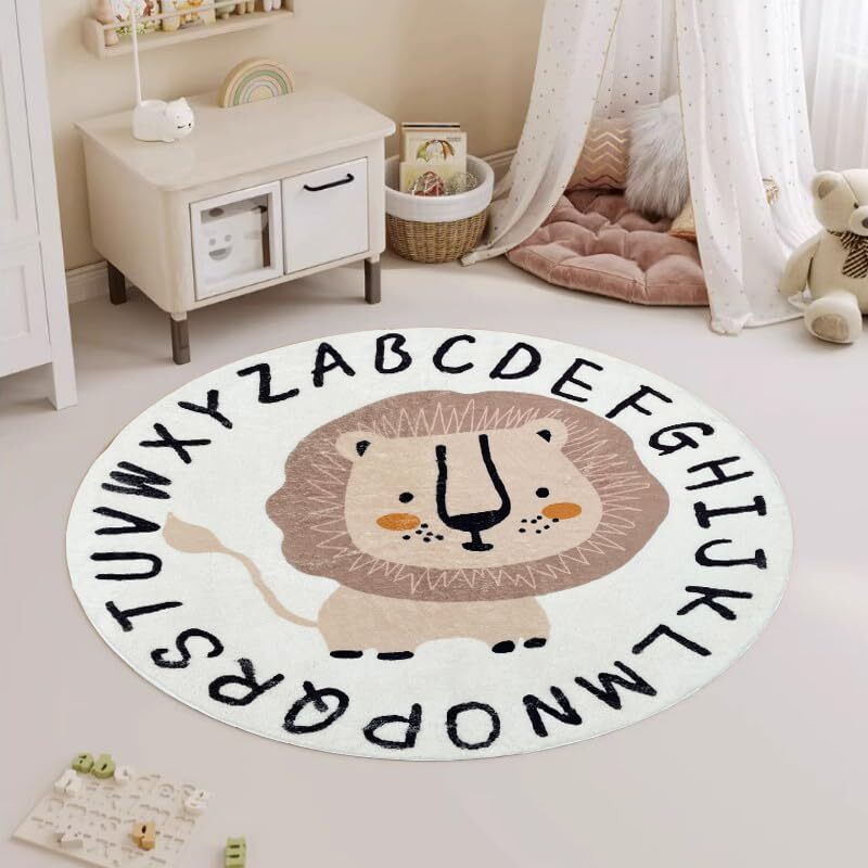 Cute Lion ABC Kids Play Mat Baby Nursery Rug Round Round 47.2" Abc Face