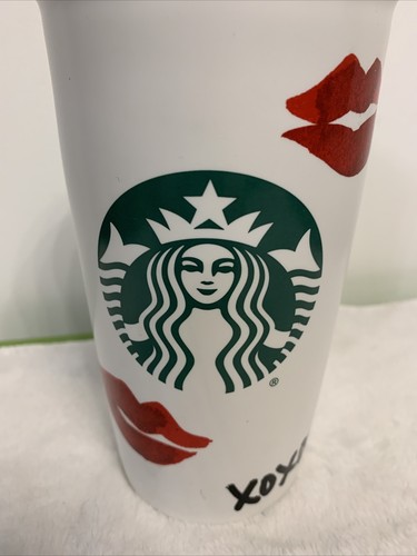 Starbucks XOXO Kisses Lips Travel Tumbler 12 oz. Ceramic Red Lid White - Picture 10 of 10