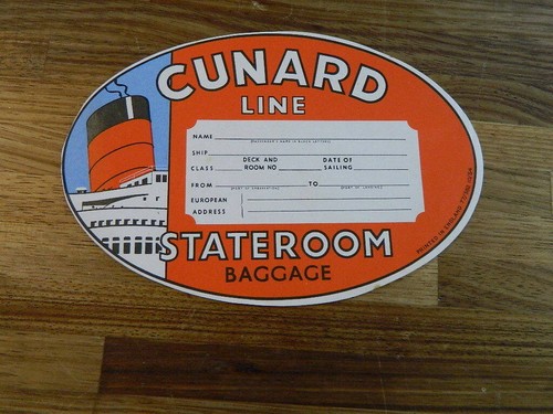 CUNARD LINE STATEROOM BAGGAGE STICKER Vintage 1950s Unused. Gummed - Picture 1 of 2
