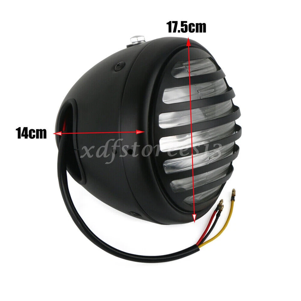 Parrilla con aletas de faros de motocicleta de metal negro de 7" para Harley Chopper Bobber personalizada Foto 2 de 4