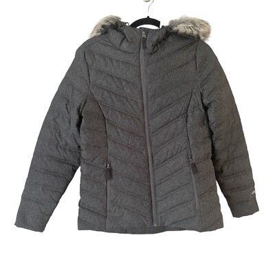 Eddie Bauer Gray Down Filled Full Zip Faux Fur Hood Winter Jacket