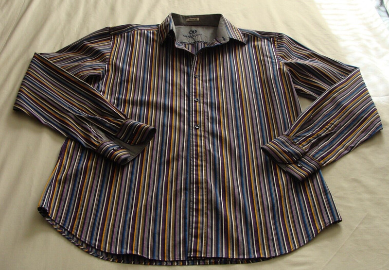 (Men's) BUGATCHI Purple STRIPED Long Sleeve "SHAPED Fit" BUTTON Down Sz LARGE
