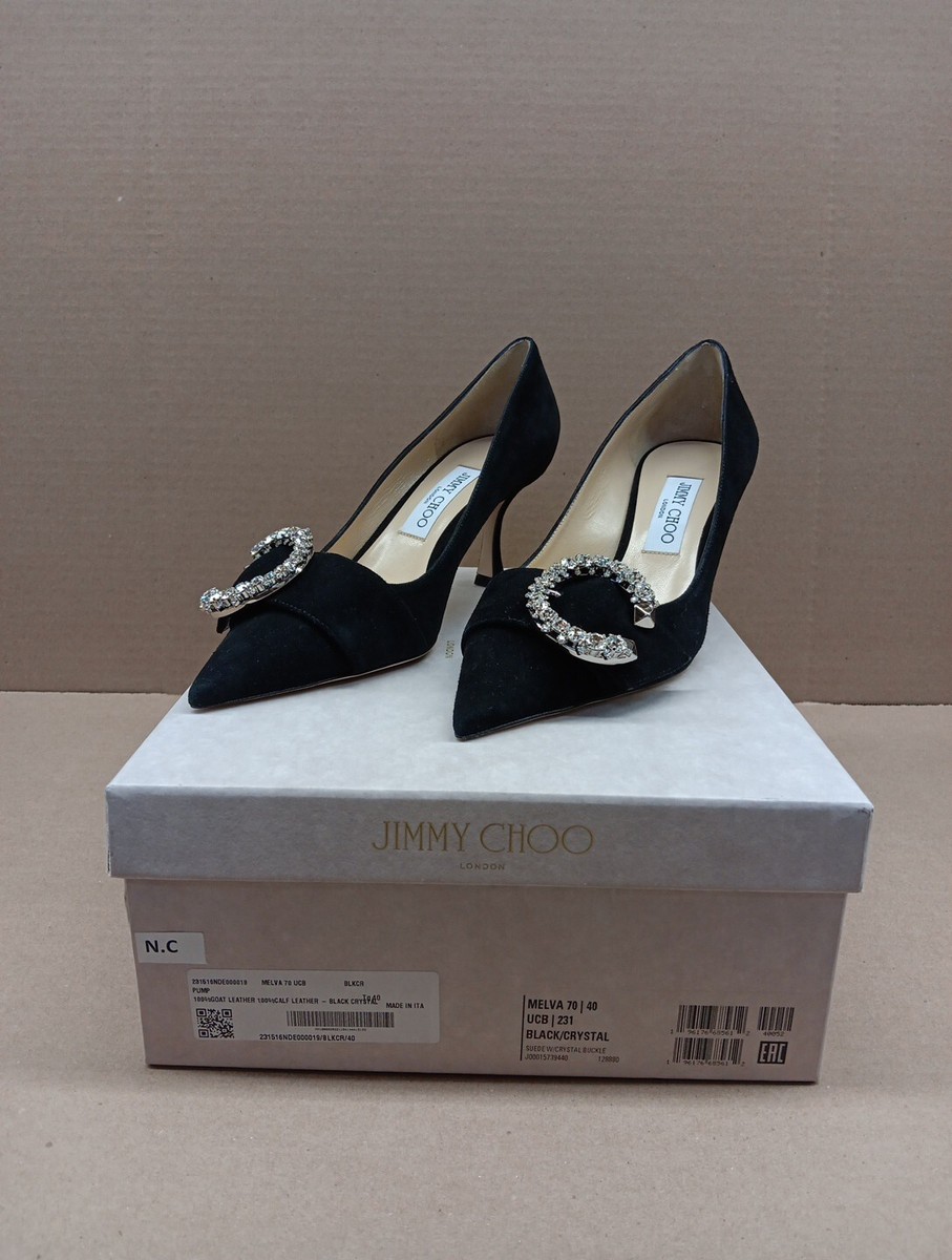 Jimmy Choo Melva 70 Suede Womens Heels- Black/Crystal- Size 40(US
