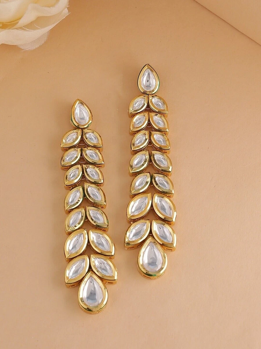 Kundan Long Earring Gold Plated Party Wear Anniversary Earrings Jewelry