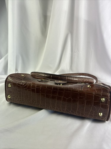 George Brown Handbag Reptile Textured PVC Double Handle Magnet Snap Zip Closure - Picture 5 of 9