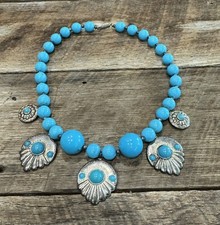 Vintage Turquoise  Silver Conchos Choker Necklace Beads