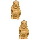 2pcs Buddha Statue Adornment Wood Maitreya Buddha Sculpture Desktop Ornament
