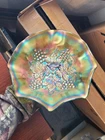 Pretty Green Northwood Carnival Glass Grape Leaves Pattern Bowl