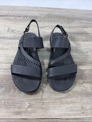 Crocs Womens Tulum Strappy Sandals Open Toe Buckle Close Flats Black Size 8