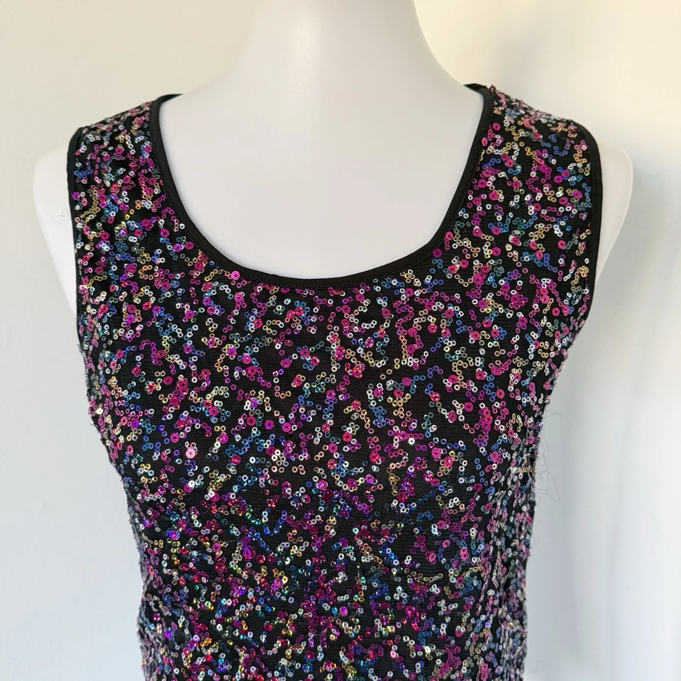 Camiseta sin mangas Y2K negra confeti lentejuelas brillante de colección M 8-10 mediana Foto 3 de 4