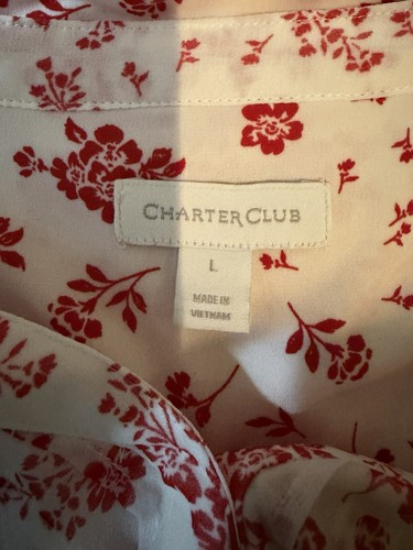 Charter Club White & Red Floral Pleated Blouse Size Medium - Picture 7 of 7
