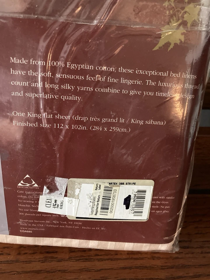 King Flat Sheet Single 300 Thread Egyptian Cotton Peach ATELIER Martex New - Image 4 of 4