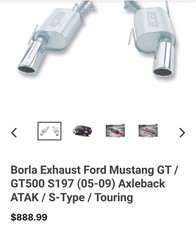 New Borla 11752 Touring Axle-back Exhaust 05-09 Ford Mustang Gtgt500 Open Box New Borla 11752 Touring Axle-back Exhaust 05-09 Ford Mustang Gtgt500 Open Box