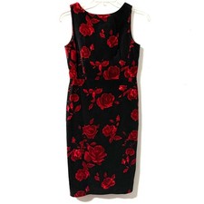 Talbots Black Red Velvet Rose Floral Sleeveless Sheath Dress Whimsigoth