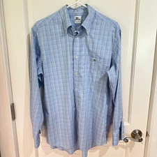 Lacoste Men's Long Sleeve Button Down Shirt Blue Plaid Size 42