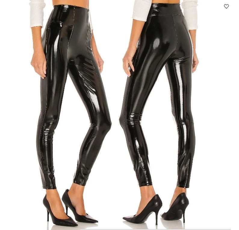 Leggings Spanx Imitación Charol Talla Mediana Brillante Vinilo Negro Costura 20301 Foto 2 de 4