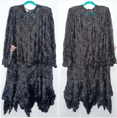Forma Event Dress Beaded, Size 3x, Dramatic Black Lace, Elegant NWT Vintage 
