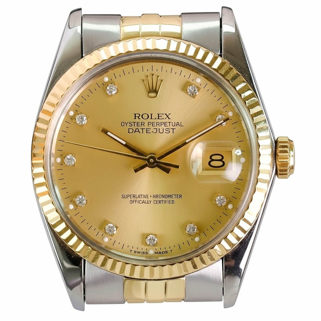 Rolex Datejust Mens Two-Tone Watch 18K Yellow Gold Steel Diamond
